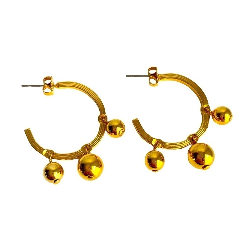 Gold Ball Hoop Earrings Trendy Designer Style Mob Wife Statement Piece‎